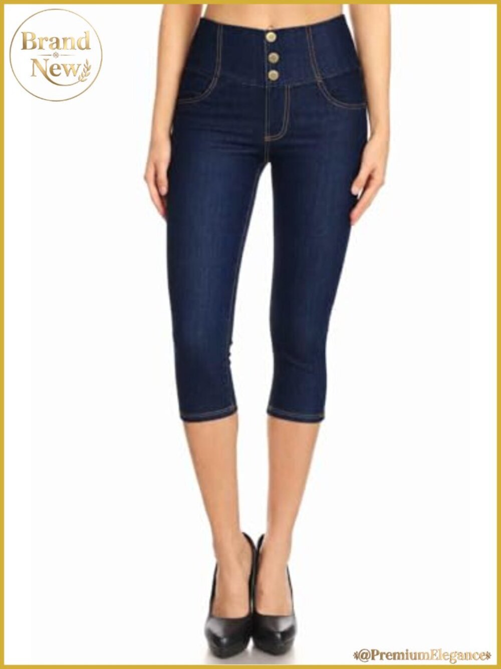 High Waisted Capri Jegging Stretch Knit Denim Pull On Skinny Cropped Pants